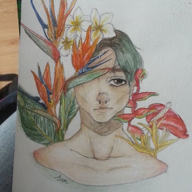 Dessin de Sam Oc d'une de mes meilleures amies finis !! Enfin j'ai passé des heures dessus .Aquarelle, crayons de couleurs, stylo doré , blanc et noir.😊❤
#doodleart #art #oc #originalcreation #sketchbook #sketch #originalcreation #aquarelle #flowers #greenhair #green - Vincenzo Tretola (@captainbinocle)